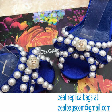 Dolce  &  Gabbana Heel 10.5cm Satin Sandals Blue with Pearl Application 2021